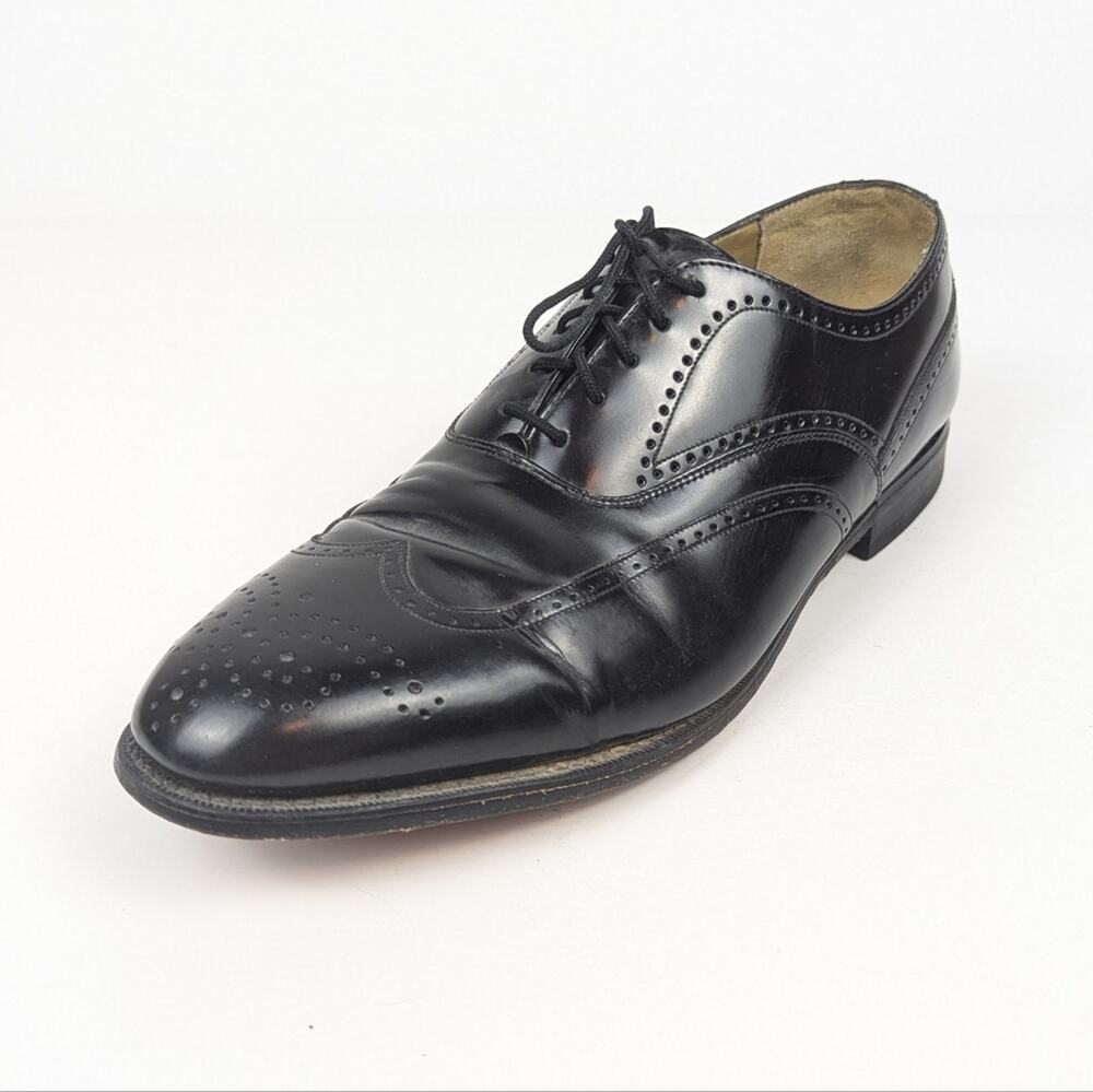 Johnston & Murphy Black Leather Wingtip Brogue Oxford Size 9.5
